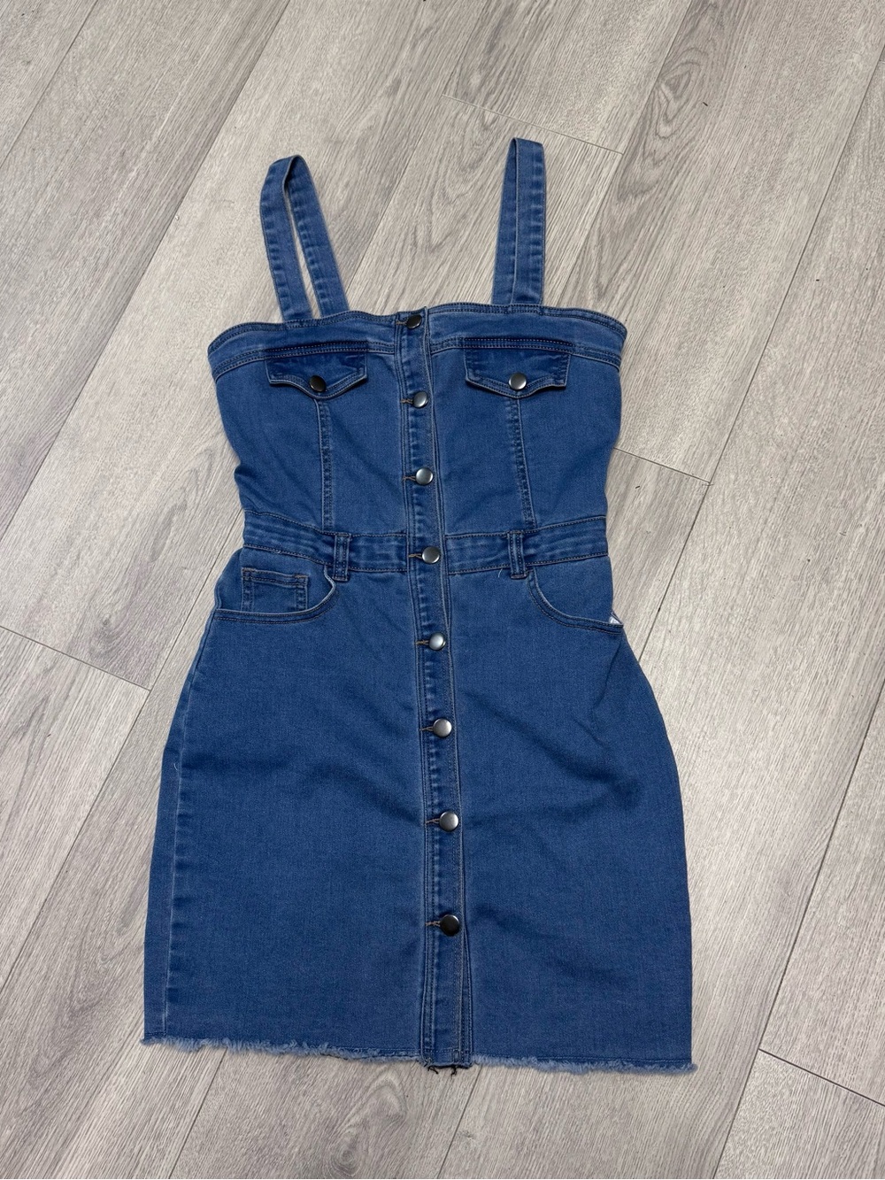 Rue21 Denim Mini Dress with Buttons Down and fringed edge